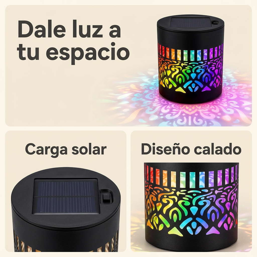 Lámpara solar: iluminación decorativa, panel solar y diseño calado