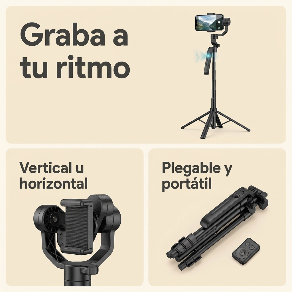 Trípode: grabación, orientación y formato plegable